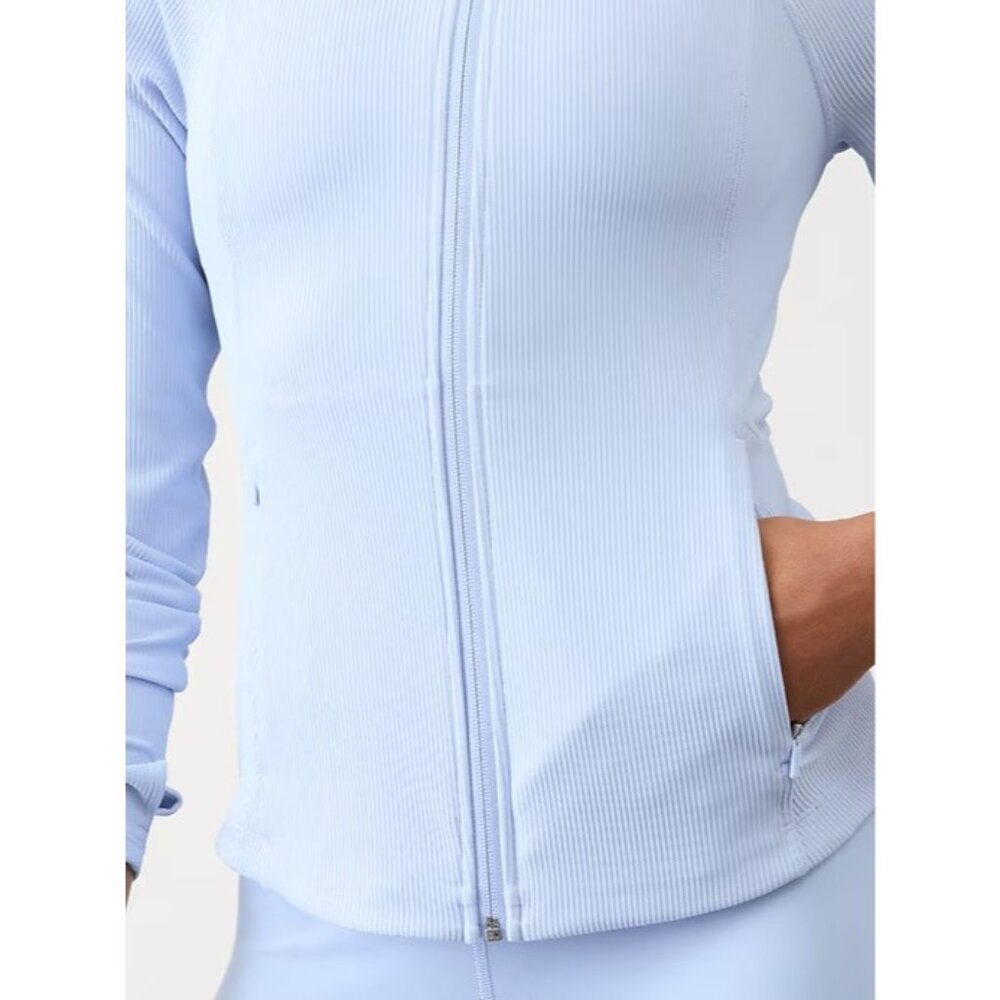 Athleta M Salutation Ribbed Jacket III Gossamer Blue Rib Medium Regular - Picture 4 of 6